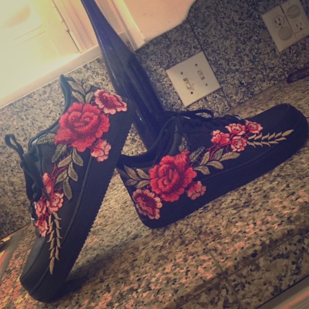 Nike black Air Force 1s w/roses